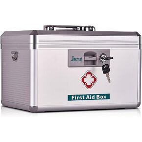 Jssmst Locking Medicine Box - New Version Medical Box with Drugs Storage, Non-metal Storage Boxes for First Aid Supplies, Sold Empty, 11.4 x 8.1 x7.4 Inches, New(MC14020)