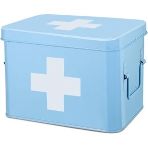 Flexzion Large Metal First Aid Box Empty, 13-Inch, Red with White Cross | Vintage Medicine Box and First Aid Storage Organizer with Removable Tray and Dividers; Empty Box Only, Supplies Not Included in Saudi Arabia
