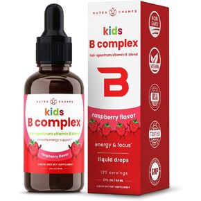 NutraChamps Vitamin B Complex Liquid Drops | B Vitamins Complex Supplement with B1, B2, B3, B6, B7, B9 & Methyl B12 Drops for Adults & Kids | Vegan Berry Flavor 2oz | 60 Servings / 2 Month Supply in Kuwait