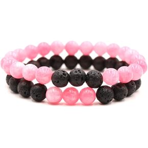 2Pcs Matte Lava Rock Volcanic Stone Beads Stretch Bracelet Stacking Essential Oil Diffuser Tiger Eye Seed Bracelet for Men Women Couple Stress Relief Aromatherapy Jewelry