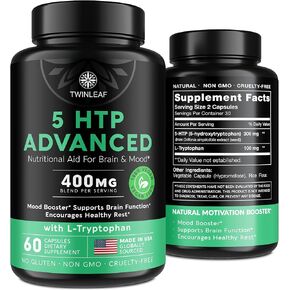 مكمل 5 HTP 400 ملغ لدعم المزاج - صنع في الولايات المتحدة الامريكية - كبسولات طبيعية 5-HTP وL-tryptophan - معزز 5-HTP للرجال والنساء - تركيبة خاصة للمزاج والاسترخاء - 60 كبسولة نباتية in Kuwait