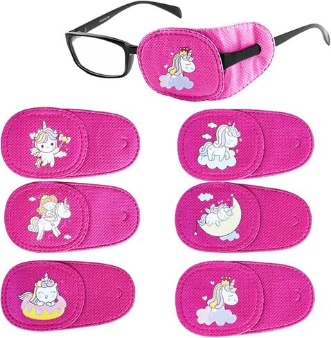Eye Patches for Kids Girls Boys,6 Pcs Styles Eye Patch for Glasses Kids Reusable Eye Patch for Treating Lazy Eye Amblyopia Strabismus (Left Eye, Blue Transportation) in Kuwait