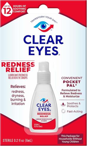 Clear Eyes Redness Eye Relief Eye Drops, Relieves Redness & Calms Irritation, 0.2 Fl Oz in Kuwait