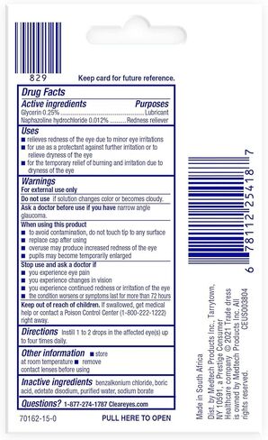 Clear Eyes Redness Eye Relief Eye Drops, Relieves Redness & Calms Irritation, 0.2 Fl Oz in Kuwait