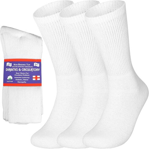 Special Essentials 3 Pairs Cotton Diabetic Crew Socks - Non-Binding Wide Top Comfort & Support for Men & Women in Kuwait