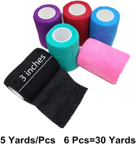 6 Pack 1 Inches Cohesive Bandage Self Adhesive Wrap Elastic Self Adherent Vet Wrap Breathable Self Stick Tape for Wrist, Ankle, Sports, Tatoo Wrap(5 Yards, Black) in Kuwait