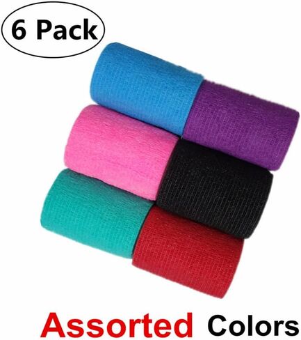 6 Pack 1 Inches Cohesive Bandage Self Adhesive Wrap Elastic Self Adherent Vet Wrap Breathable Self Stick Tape for Wrist, Ankle, Sports, Tatoo Wrap(5 Yards, Black) in Kuwait