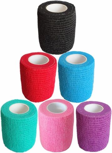 6 Pack 1 Inches Cohesive Bandage Self Adhesive Wrap Elastic Self Adherent Vet Wrap Breathable Self Stick Tape for Wrist, Ankle, Sports, Tatoo Wrap(5 Yards, Black) in Kuwait