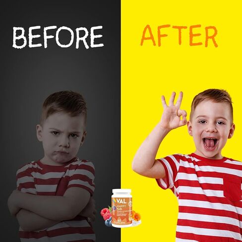 VAL Chewable Magnesium for Kids, Relaxation and Calm Formula, Glycinate, Citrate, Taurate, Vitamin B6, D, C, Natural Blueberry Flavor, Sugar Free, Gluten Free, Non-GMO, 60 Chewable Tablets in Kuwait