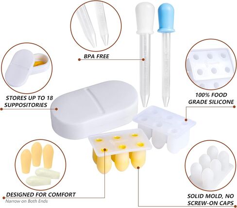 OrganiKit's Reusable Suppository Mold Kit - Eco-Friendly, 2ML, Silicone, Suppository Molds | Kit Includes 4 Suppository Mold Tray's, 4 Liquid Droppers, 1 Suppository Case. in Saudi Arabia