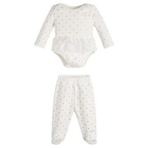 GUESS baby-girls Cotton Interlock Mesh Ruffled Bodysuit and Velour Footie Pant 2 Piece Set in Kuwait