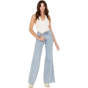 Wrangler Women's Meow Laser Tiger Print Wanderer Flare Jeans Blue 29W x 32L in Saudi Arabia