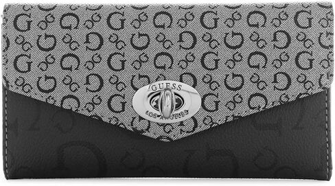 GUESS Women's Logo Print Twist Lock Trifold Slim Wallet Clutch Bag - Black in Saudi Arabia