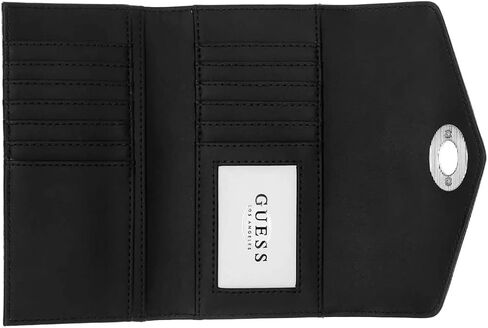 GUESS Women's Logo Print Twist Lock Trifold Slim Wallet Clutch Bag - Black in Saudi Arabia