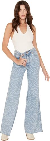 Wrangler Women's Meow Laser Tiger Print Wanderer Flare Jeans Blue 29W x 32L in Saudi Arabia