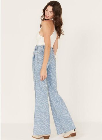 Wrangler Women's Meow Laser Tiger Print Wanderer Flare Jeans Blue 29W x 32L in Saudi Arabia