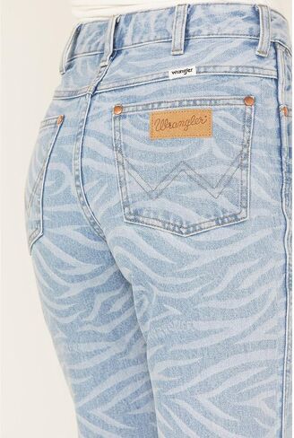 Wrangler Women's Meow Laser Tiger Print Wanderer Flare Jeans Blue 29W x 32L in Saudi Arabia