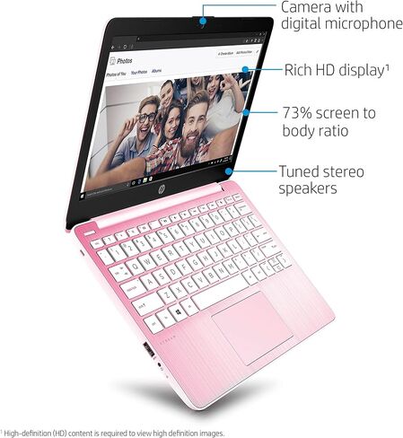 HP Diagonal HD Stream PC Laptop, Intel Celeron N4020 Processor, 4GB RAM, 64GB EMMC, 802.11ac, Bluetooth 4.2, HDMI, Windows 10 (Rose Pink), 11-11.99 inches (HP11ak) in Kuwait