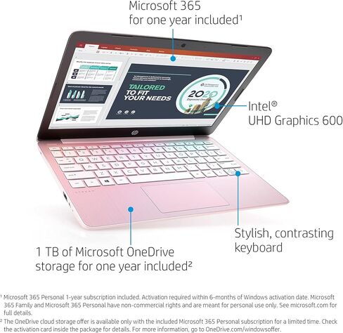 HP Diagonal HD Stream PC Laptop, Intel Celeron N4020 Processor, 4GB RAM, 64GB EMMC, 802.11ac, Bluetooth 4.2, HDMI, Windows 10 (Rose Pink), 11-11.99 inches (HP11ak) in Kuwait