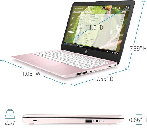 HP Diagonal HD Stream PC Laptop, Intel Celeron N4020 Processor, 4GB RAM, 64GB EMMC, 802.11ac, Bluetooth 4.2, HDMI, Windows 10 (Rose Pink), 11-11.99 inches (HP11ak) in Kuwait