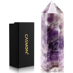 CASMON Large Healing Crystal Wands 3.9"-4.3"(10-11cm), Natural Dream Amethyst Obelisk Crystal Tower Stone, 6 Faceted Single Healing Crystal Point for Reiki Chakra Meditation Therapy (1PC)