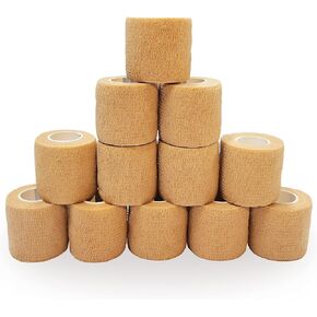 12 Bulk Pack Cohesive Tape, Self Adherent Wrap 2 Inches X 5 Yards - Self Adhesive Bandage Medical Vet Wrap for First Aid, Sports Protection and Wrist, Ankle Sprains & Swelling in Saudi Arabia
