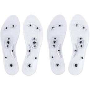 Massaging Insoles,Acupressure Magnetic Massage Foot Therapy Anti-Fatigue Pain Relief Shoe Insoles Washable and Cutable 2 Pairs (Transparent, L)