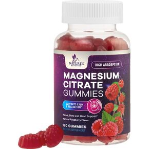 Magnesium Gummy - High Absorption Magnesium Citrate Supplement for Adults & Kids - Nature's Calm Magnesium Gummies Dietary Supplements for Bone, Muscle Health, Heart Support - 60 Raspberry Gummies in Kuwait