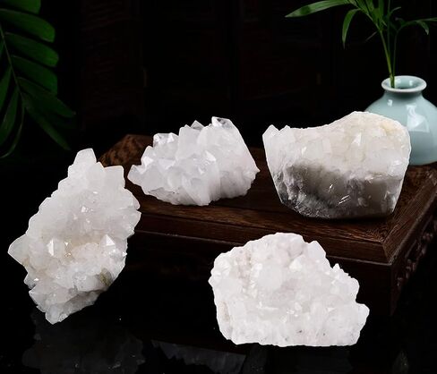 JIC جوهرة الطبيعية الأبيض الكوارتز عناقيد كريستالية الجيود Druzy أحجار استشفاء ديكور المنزل الأحجار الكريمة عينة كبيرة 1 قطعة 1.54-1.98 lb in Kuwait