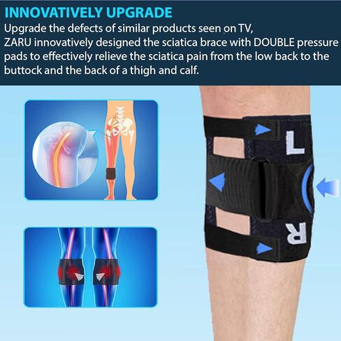 ZARU Premium Sciatica Pain Relief Brace [Upgraded Version] - Unisex Acupressure Brace with Dual Pressure Pads Targeted Compression for Maximum Pain Relief for Sciatic Nerve Pain, Lower Back, & Hip in Kuwait