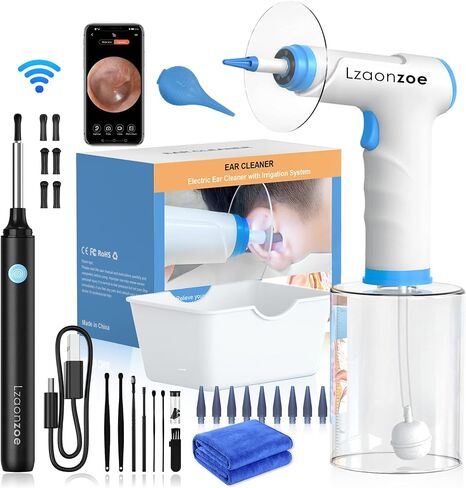 Earwax Removal Ear Wax Electric Tool Irrigation Kit Reusable Cleaning Washer Safe Otoscope with Light Rechargeable Flush for Adults Cleaner Camera Blue 7 pcs 19 Ounce in Saudi Arabia