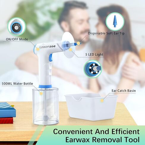 Earwax Removal Ear Wax Electric Tool Irrigation Kit Reusable Cleaning Washer Safe Otoscope with Light Rechargeable Flush for Adults Cleaner Camera Blue 7 pcs 19 Ounce in Saudi Arabia
