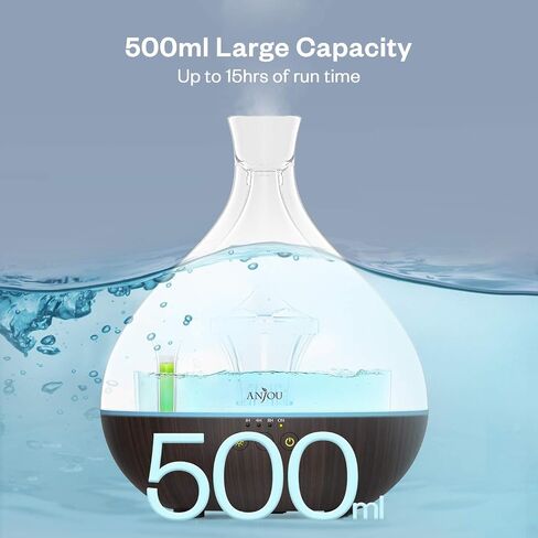 Essential Oil Diffuser,Anjou 500ml Cool Mist Humidifier,One Fill for 12hrs Consistent Scent & Aromatherapy, World's First Diffuser with Patented Oil Flow System for Home & Office,Wood Grain in Saudi Arabia