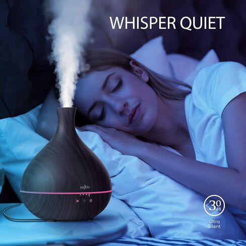 Essential Oil Diffuser,Anjou 500ml Cool Mist Humidifier,One Fill for 12hrs Consistent Scent & Aromatherapy, World's First Diffuser with Patented Oil Flow System for Home & Office,Wood Grain in Saudi Arabia