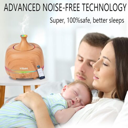 موزع روائح الزيوت العطرية بالتحكم عن بعد سعة 500 مل من YiSoHi مع 7 مصابيح LED ملونة وإيقاف تلقائي لغرفة النوم المنزلية ومكتب اليوغا in Kuwait