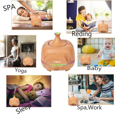موزع روائح الزيوت العطرية بالتحكم عن بعد سعة 500 مل من YiSoHi مع 7 مصابيح LED ملونة وإيقاف تلقائي لغرفة النوم المنزلية ومكتب اليوغا in Kuwait