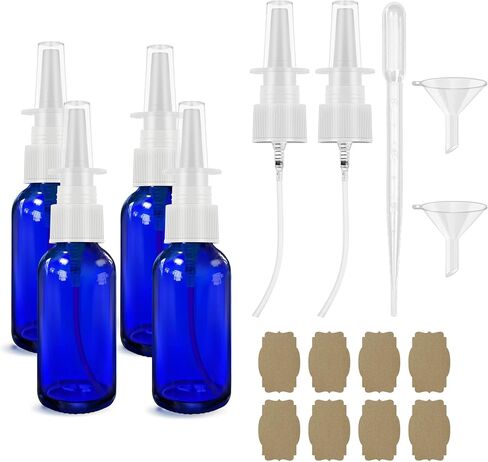 Nasal Spray Bottles 6Pcs1oz (30ml) with 2*Funnel,1*Dropper, 8*Label,Empty Nasal Spray Bottle,Amber Glass Nasal Spray Bottle,Press Spray Head Refillable Portable Fine Mist Nasal Spray Bottle in Kuwait