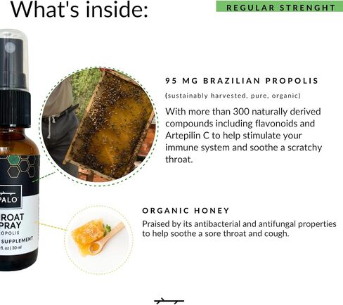 PALO Propolis Throat Spray Bee Brazilian Green Propolis Extract, Natural Immune Support & Sore Throat Relief - Antioxidants, Keto, Paleo, Gluten-Free (1.06 oz | 30 ml) (Extra Strenght) in Saudi Arabia