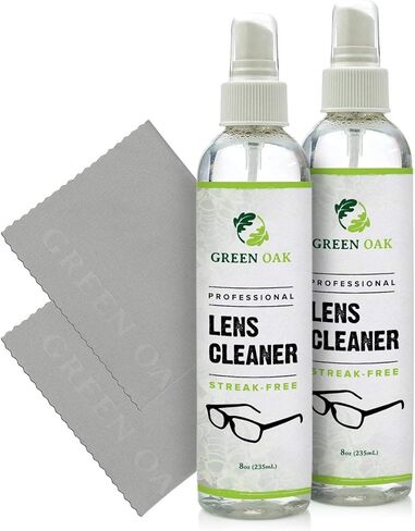 Lens Cleaner Spray Kit – Green Oak Professional Lens Cleaner Spray with Microfiber Cloths – Best for Eyeglasses, Cameras, and Lenses - Safely Cleans Fingerprints, Dust, Oil (8oz 2-Pack) in Kuwait
