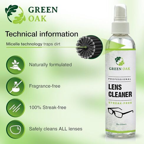 Lens Cleaner Spray Kit – Green Oak Professional Lens Cleaner Spray with Microfiber Cloths – Best for Eyeglasses, Cameras, and Lenses - Safely Cleans Fingerprints, Dust, Oil (8oz 2-Pack) in Kuwait