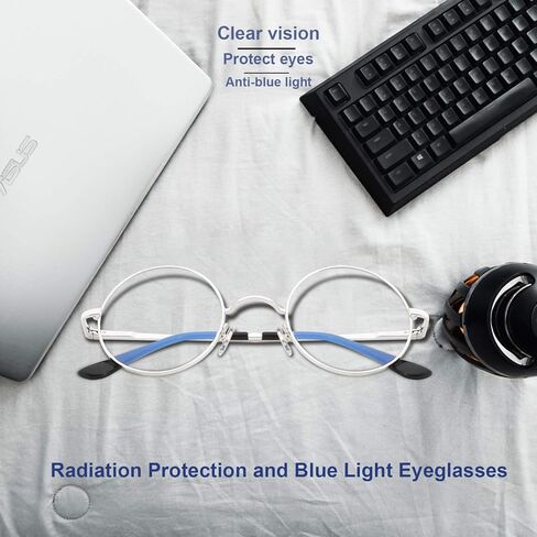 RANHUU نظارات كمبيوتر بإطار معدني دائري مانع للضوء باللون الأزرق بنمط جون لينون (إطار ذهبي/عدسة شفافة، 48) in Kuwait