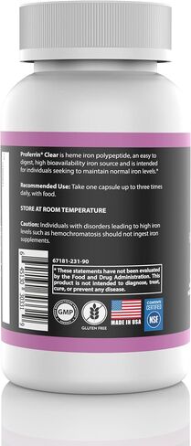 Proferrin Clear 30ct | US Made heme Iron for high Absorption, Easy on GI Tract | Natural, NSF Certified, dye Free in Saudi Arabia