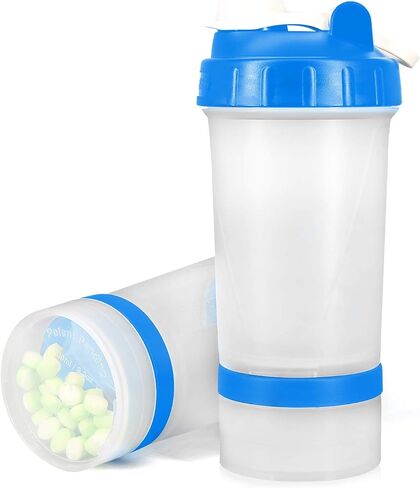2pc Protein Jars with Pill Tray, Replacement Storage Container for 16oz Shaker Bottle with Twist & Lock on System. Perfect for Powders, Supplements in Sports Activities in Kuwait