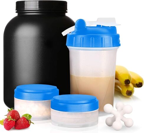 2pc Protein Jars with Pill Tray, Replacement Storage Container for 16oz Shaker Bottle with Twist & Lock on System. Perfect for Powders, Supplements in Sports Activities in Kuwait