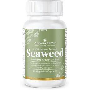 Oceangreen Organics Seaweed Kelp Supplements New Zealand | Premium - 100% Pure Organic & Natural - Multi-Nutrient & Thyroid Support Supplement - Natural Source of Iodine | 60 Vegetarian Capsules in Saudi Arabia