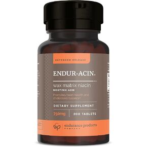ENDUR-ACIN 750 ملغ من النياسين - إصدار ممتد لامتصاص مثالي وفيتامين B3 منخفض التدفق، 200 قرص - غير معدّل وراثيًا، نباتي، خالي من الغلوتين - شركة منتجات التحمل in Kuwait