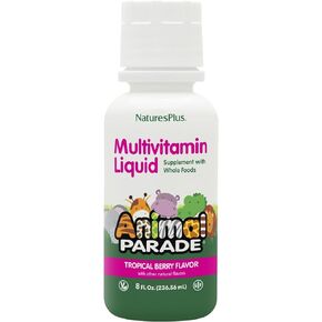 فيتامينات سائلة متعددة للأطفال من NaturesPlus Animal Parade - نكهة التوت الاستوائي - 8 أونصة سائلة - مكمل غذائي كامل - نباتي، خالي من الغلوتين - 16 حصة in Saudi Arabia