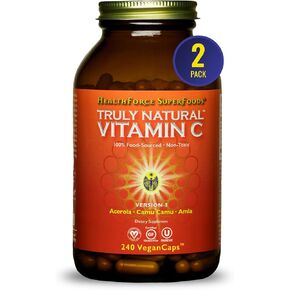 HEALTHFORCE SUPERFOODS Truly Natural Vitamin C - Immune Support Supplement with Camu Camu Berry - Vitamin C Supplement for Immune Health - Vegan, Non-GMO - 120 Vegan Caps, 15 Servings
