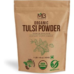 MB Herbals USDA Certified Organic Tulsi Powder | 1 LB | 454g / 16 oz | Ocimum sanctum Tulasi | Makes Great Tulsi Tea in Saudi Arabia
