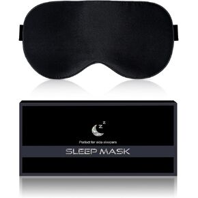 Silk Sleep Mask for Women - Soft Breathable Organic Natural Mulberry Silk Fabric Blackout Eye Mask for Sleeping with Adjustable Straps No Pressure Eye Mask for Travel Essentials Gifts (Black)